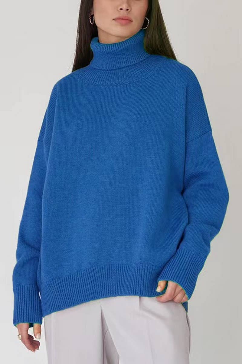 CWOSWL07653_LOOSE HALF-HIGH COLLAR SOLID COLOR SWEATER