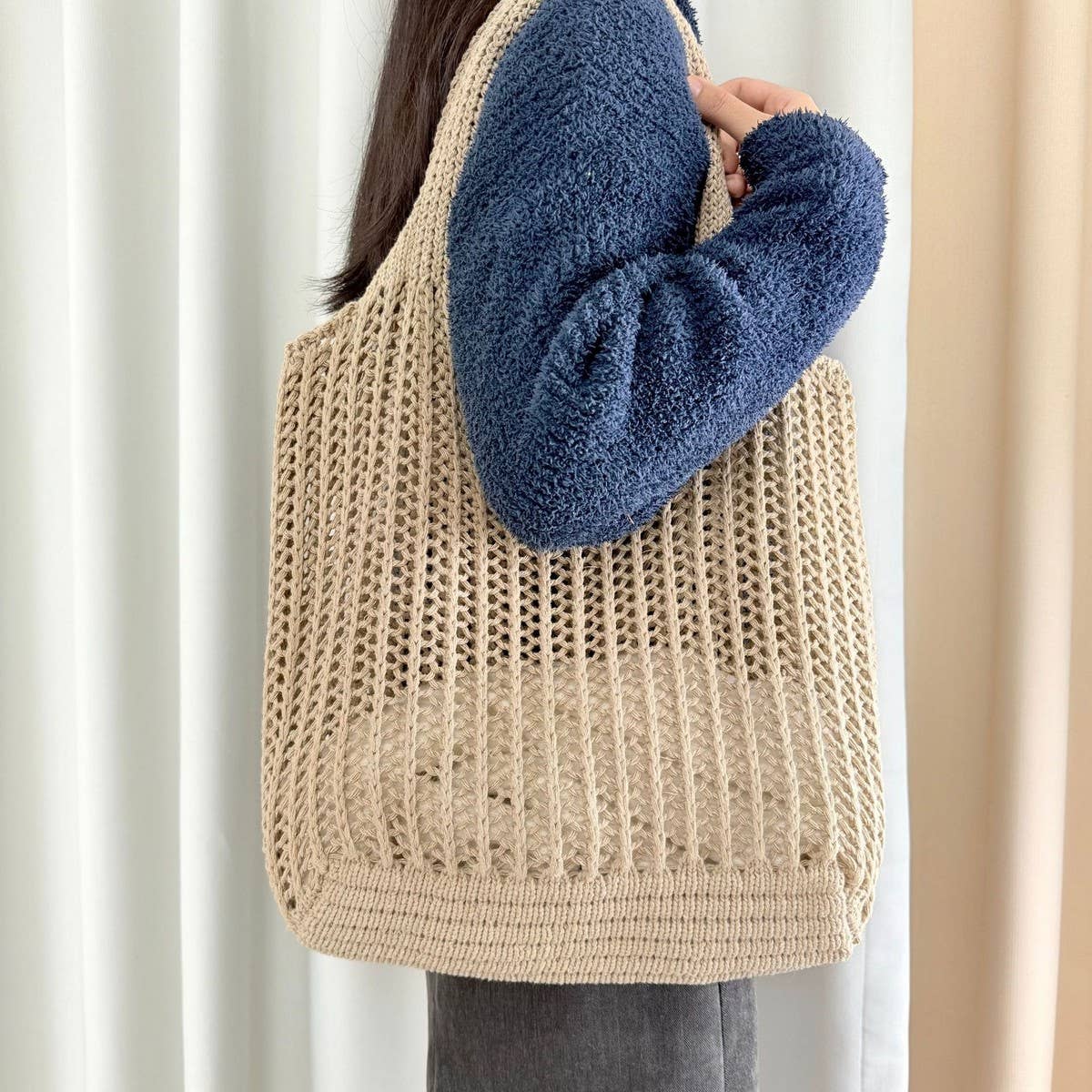 CUAB00636_2025 LARGE CAPACITY BOHO KNIT TOTE BEACH BAG