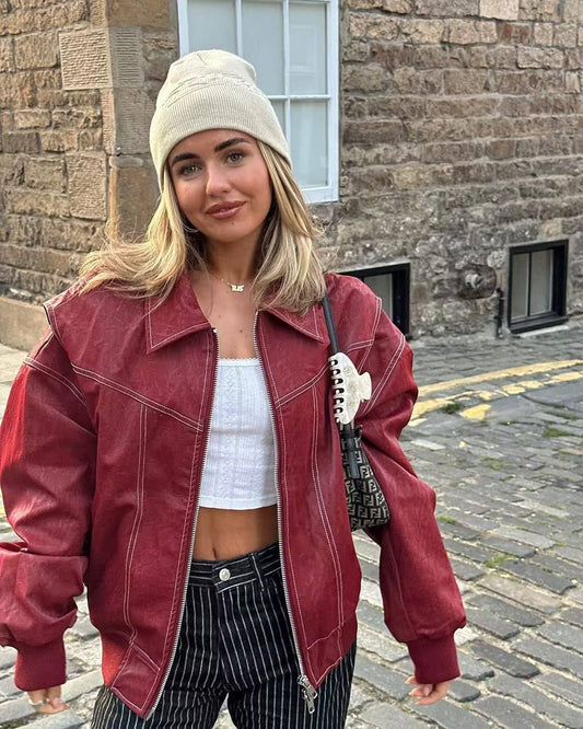 Fashionable and versatile solid-color PU jacket