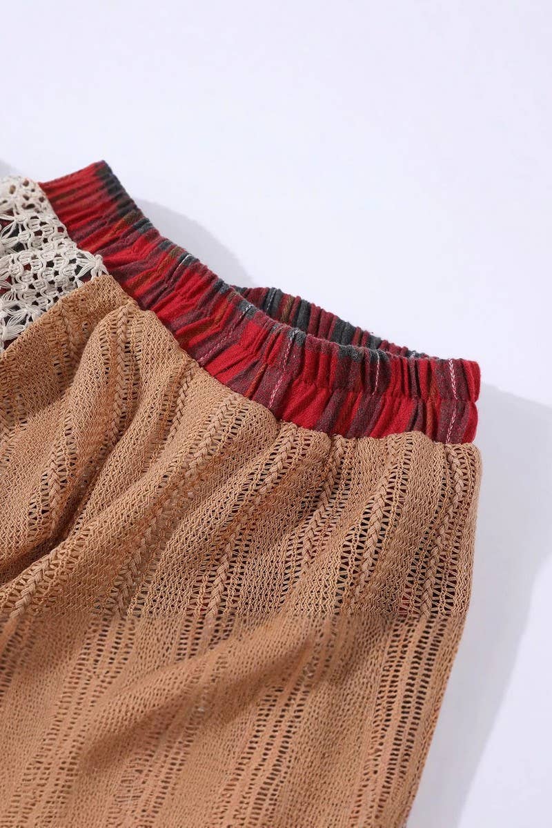 CWBLS00710_VINTAGE PLAID LACE HIGH WAIST A-LINE SKIRT