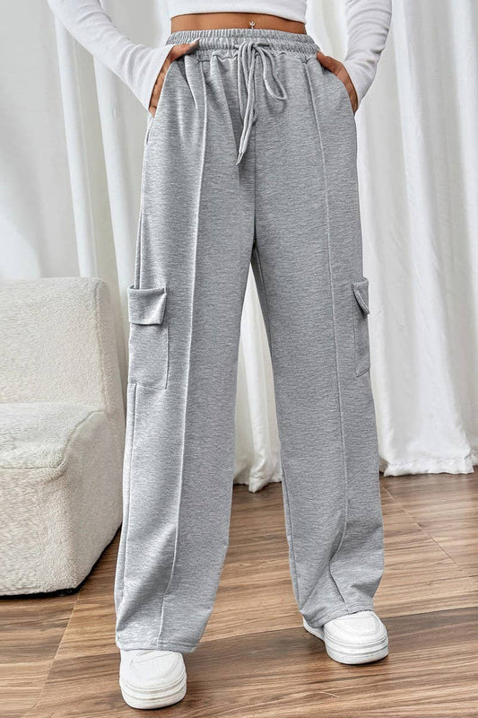 CWBLP1065_ELASTIC WAIST PATCH POCKET STRAIGHT PANTS