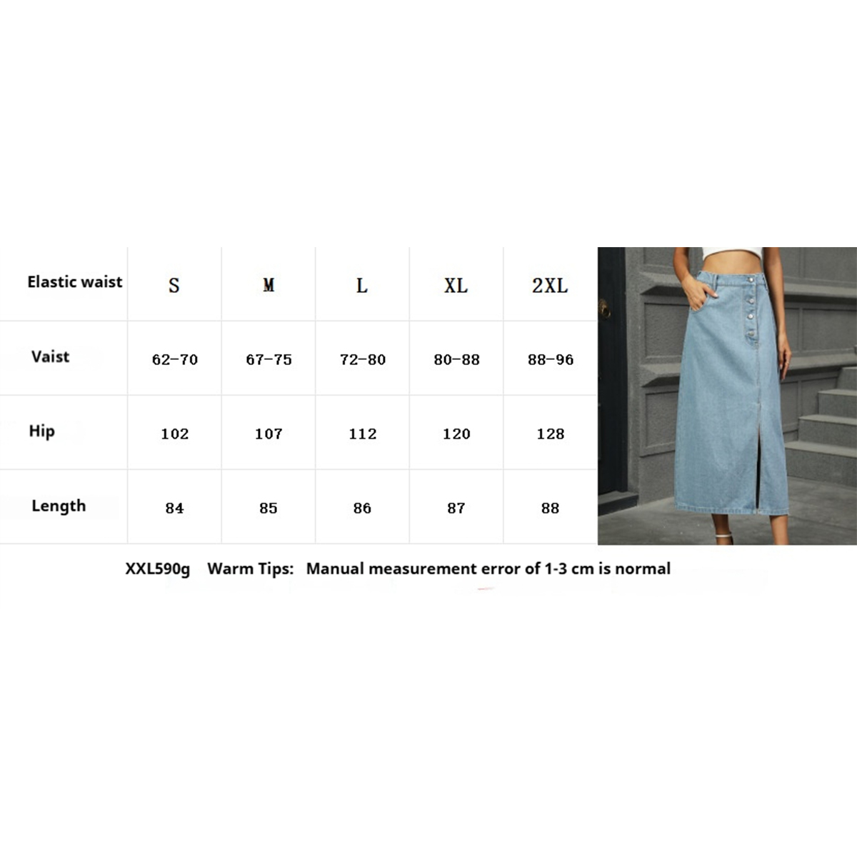 Women??¢s Washed Denim Midi Skirt with Buttons_CWJSK0206