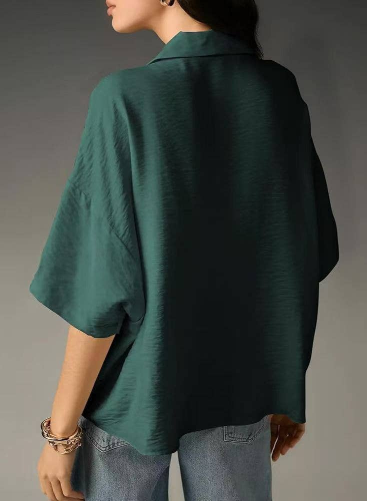 V-neck casual loose solid-color shirt