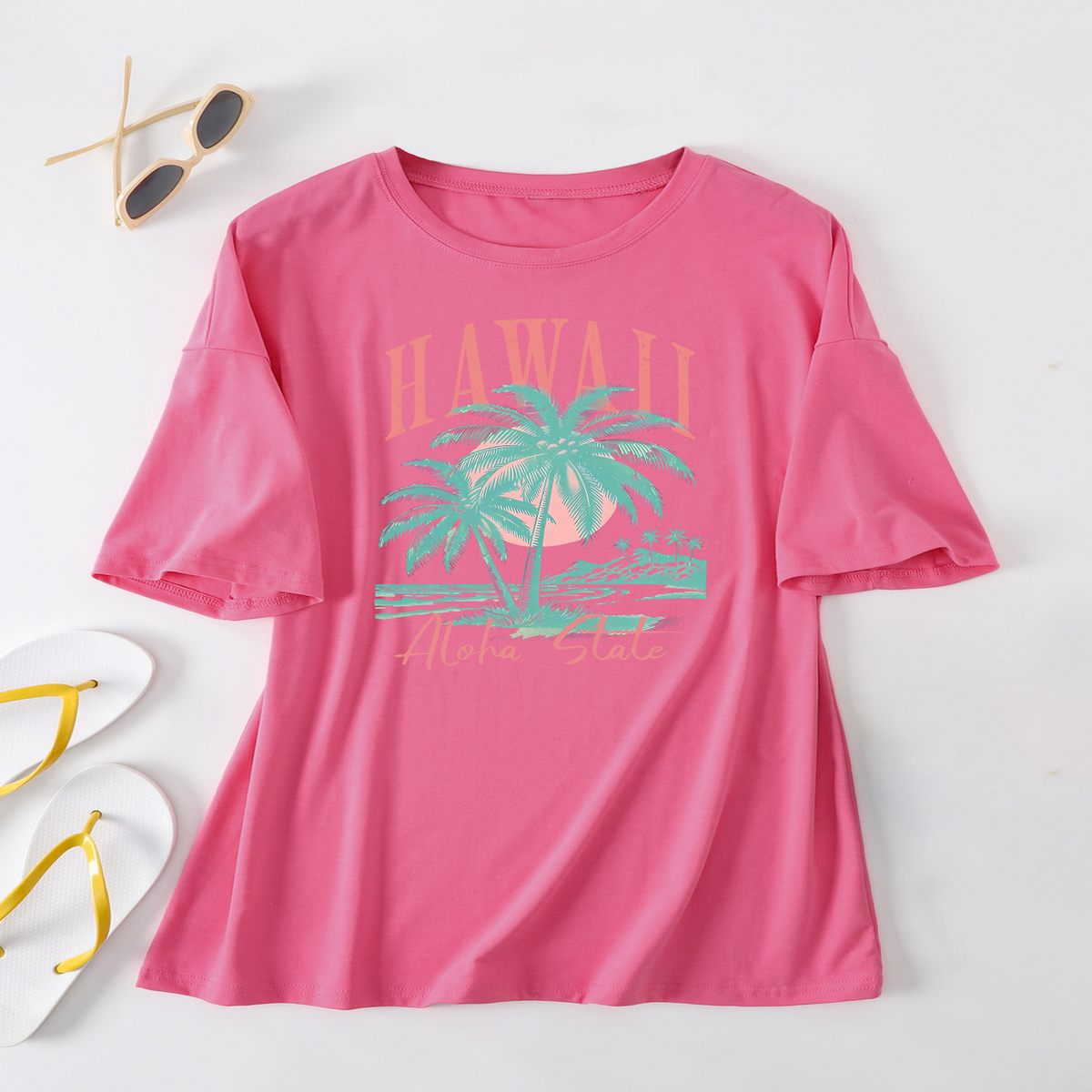 Casual Coconut Tree Tee for Women, Oversized_CWTTS1467