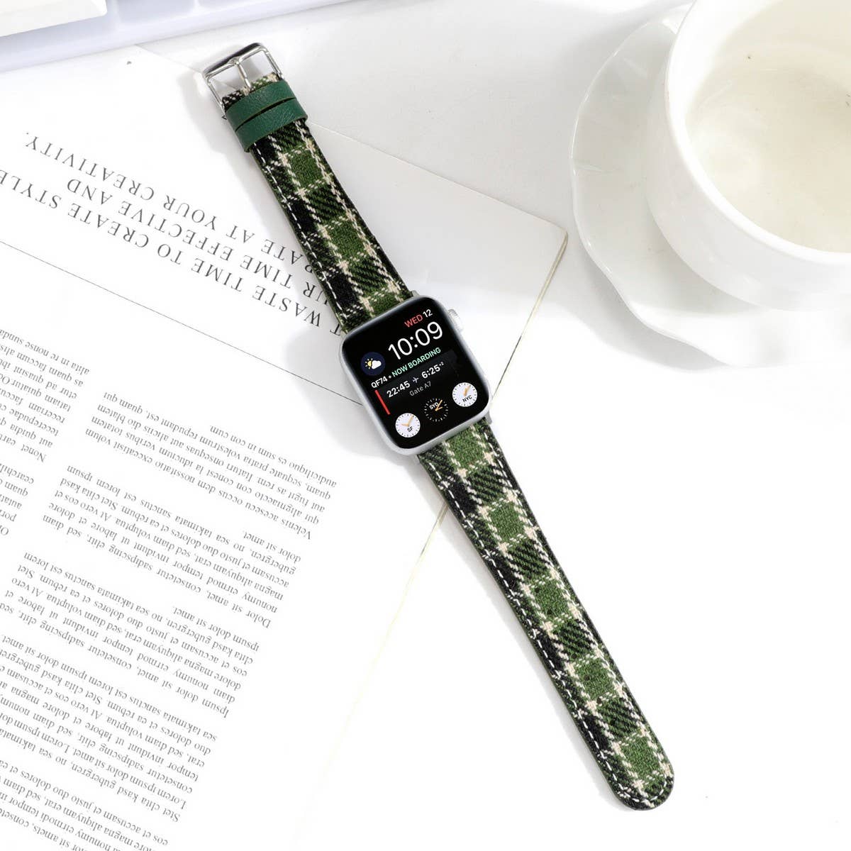 IWATCH8-1 PLUSH CHECKERED LEATHER STRAP