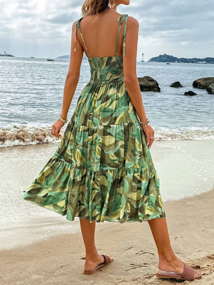 Holiday casual halter print kink cutout dress