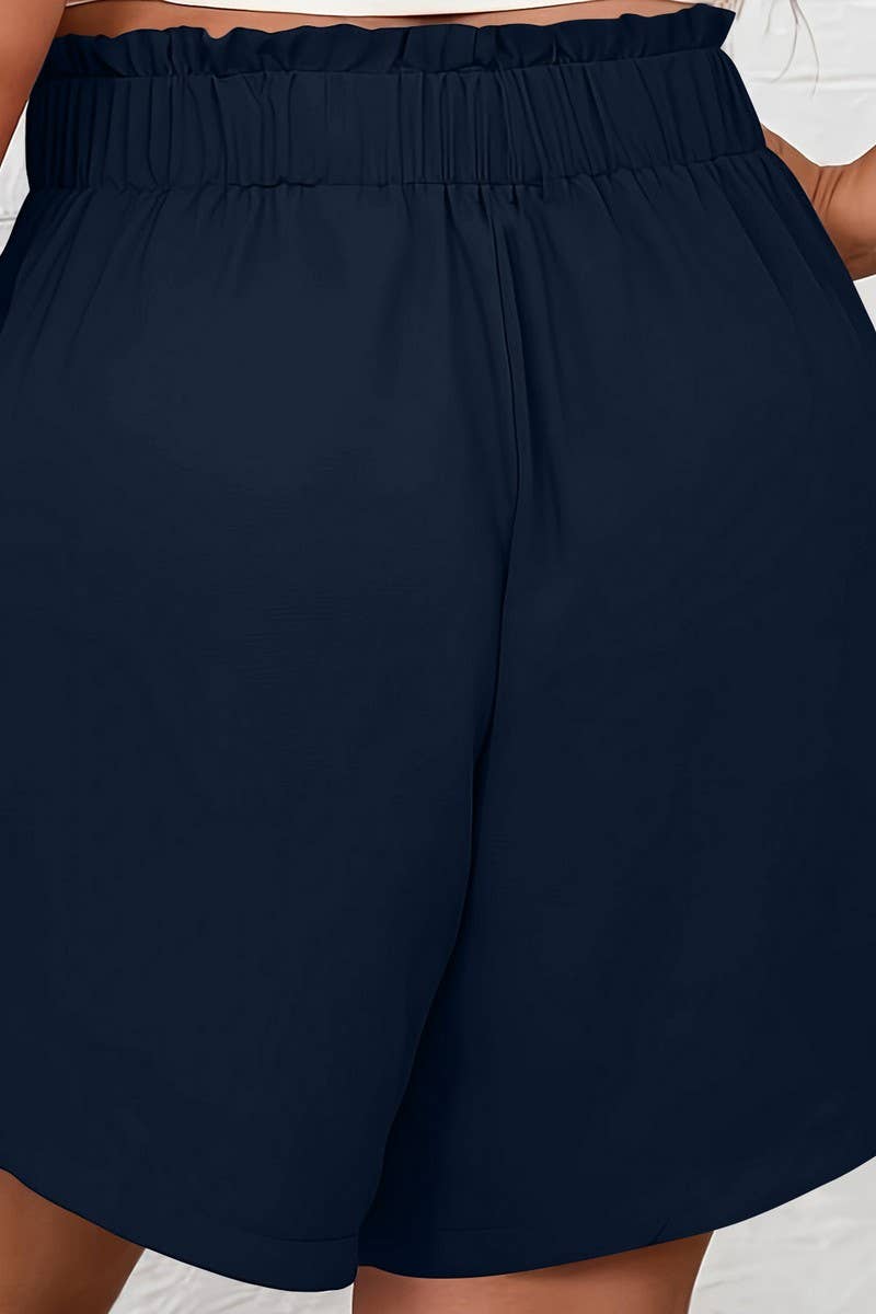 CWBSP0561_SOLID ELASTIC WAIST BUTTON CASUAL SHORTS