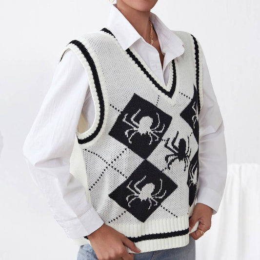 WORN WITH KNITTED HALLOWEEN V-NECK PULLOVER VEST