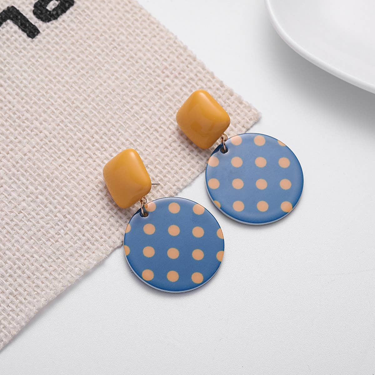 RETRO SMALL FRESH SQUARE POLKA DOT EARRINGS_CWAJE1636