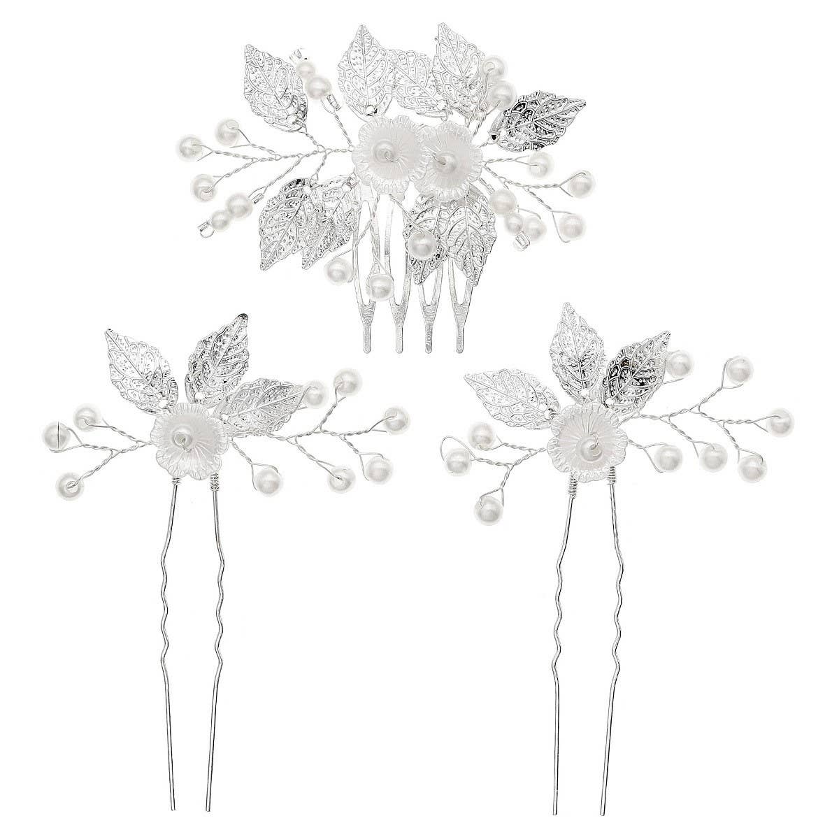 SILVER LEAF PIN BRIDAL HAIR ACCESSORIES