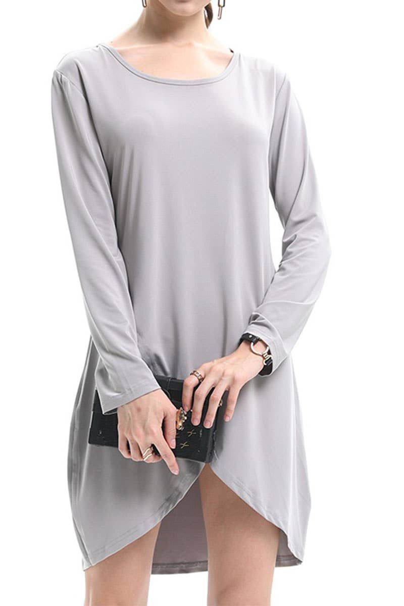 Crew-Neck Skirt Fashion Long-Sleeved Dress_Cwdsd5927