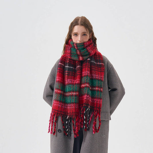 Red Plaid Scarf - Retro Warm Wrap for Couples_CWASC2331