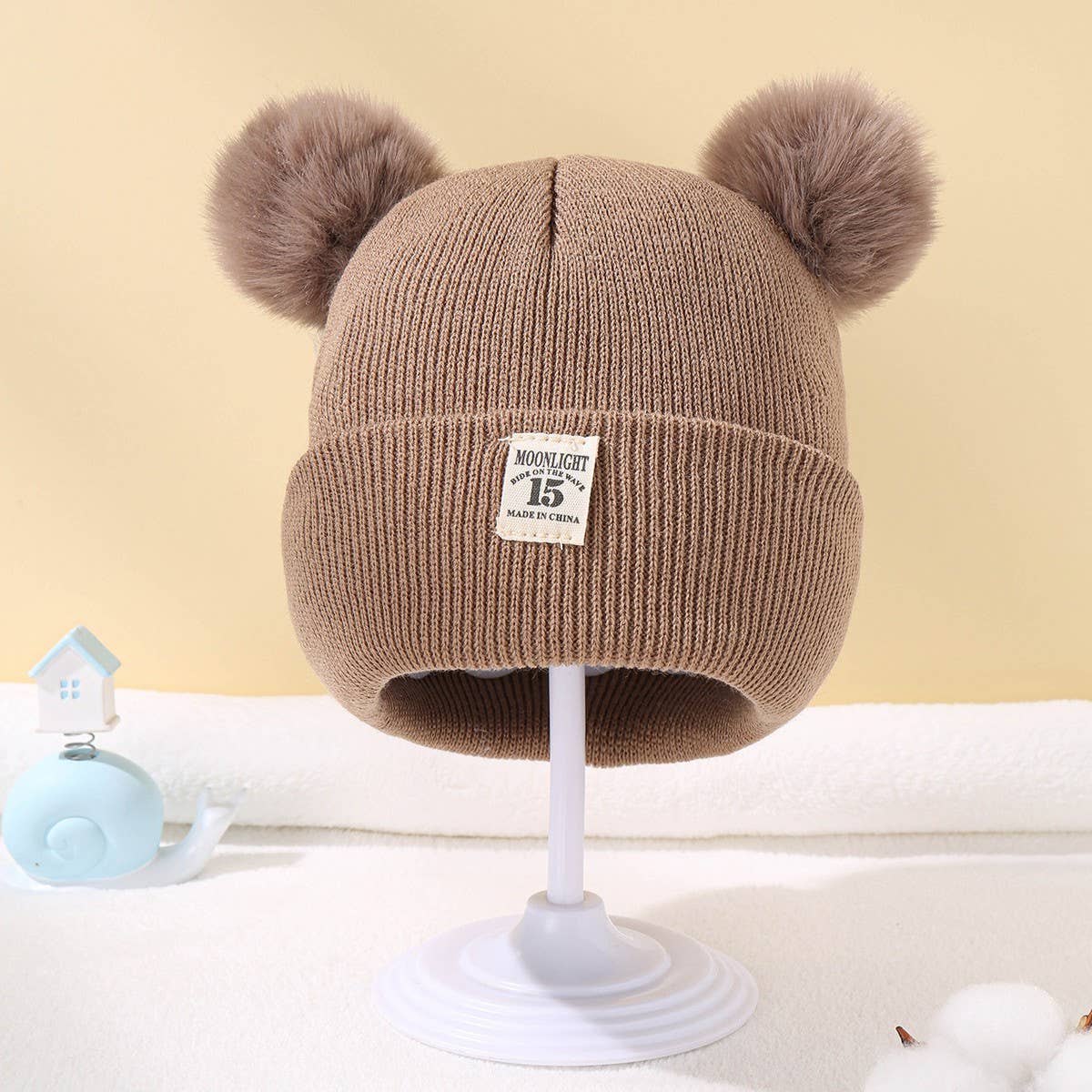 SOLID COLOR CHILDREN'S DOUBLE BALL KNITTED HAT_CWAH1742