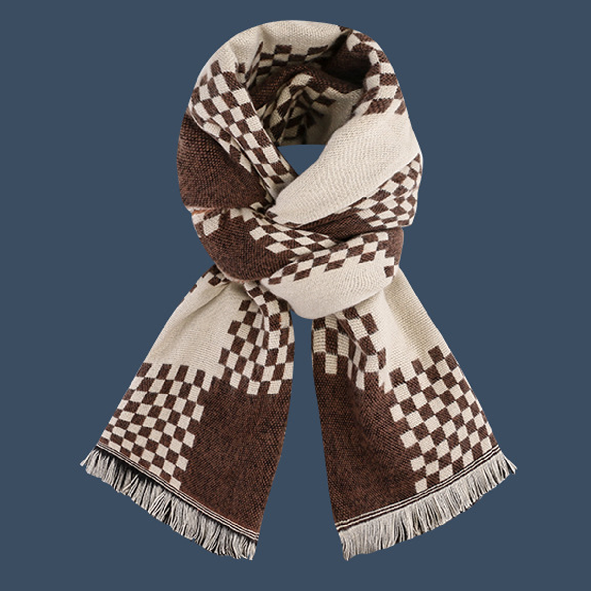 WOMEN KNITTED COLOR MATCHING CHECKERED SCARF