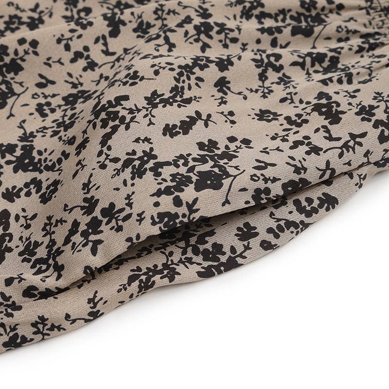 Printed jumpsuit with square collar puffed sleeve