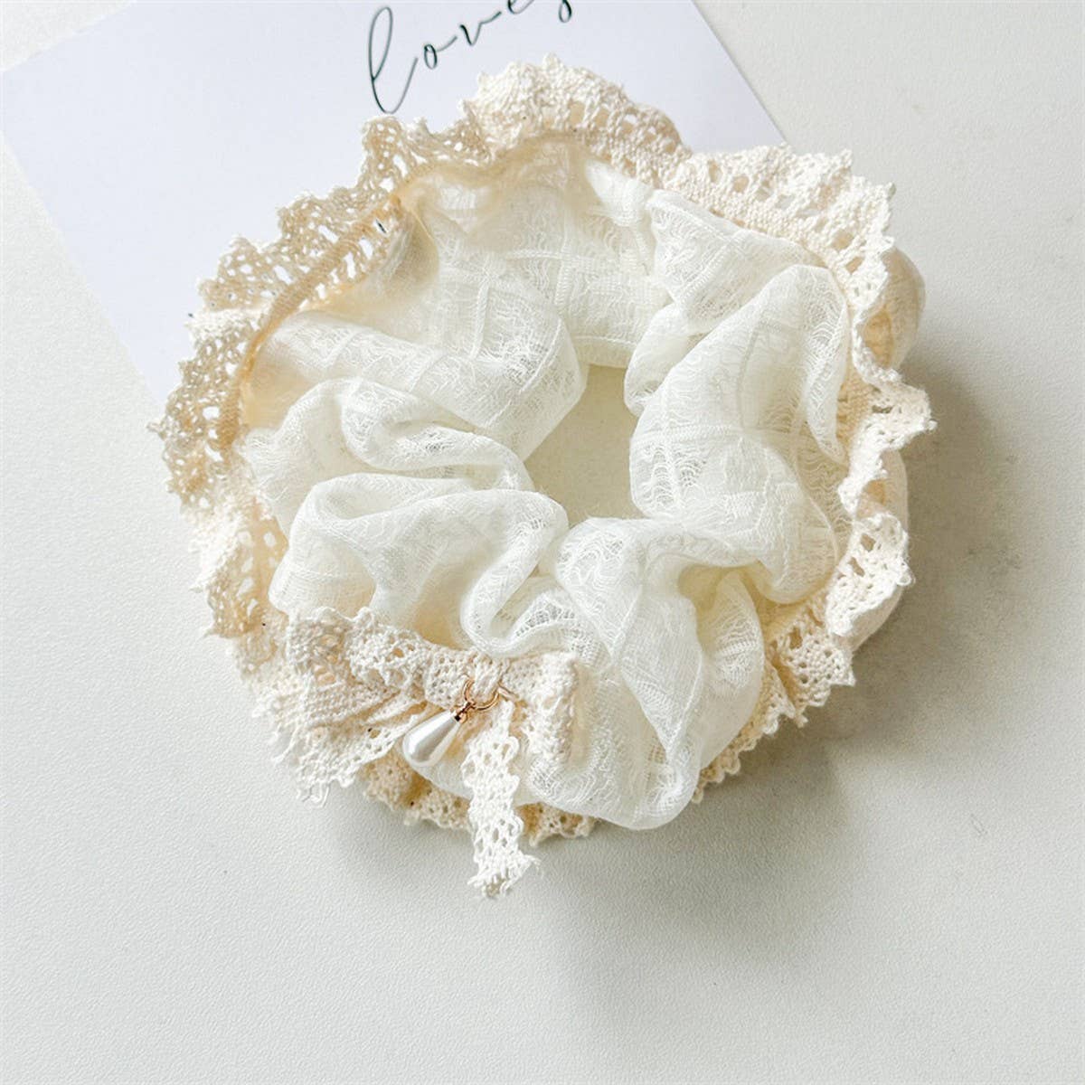 VINTAGE PEARL ROSE HAIRBAND HAIR TIE_CWAHA1359