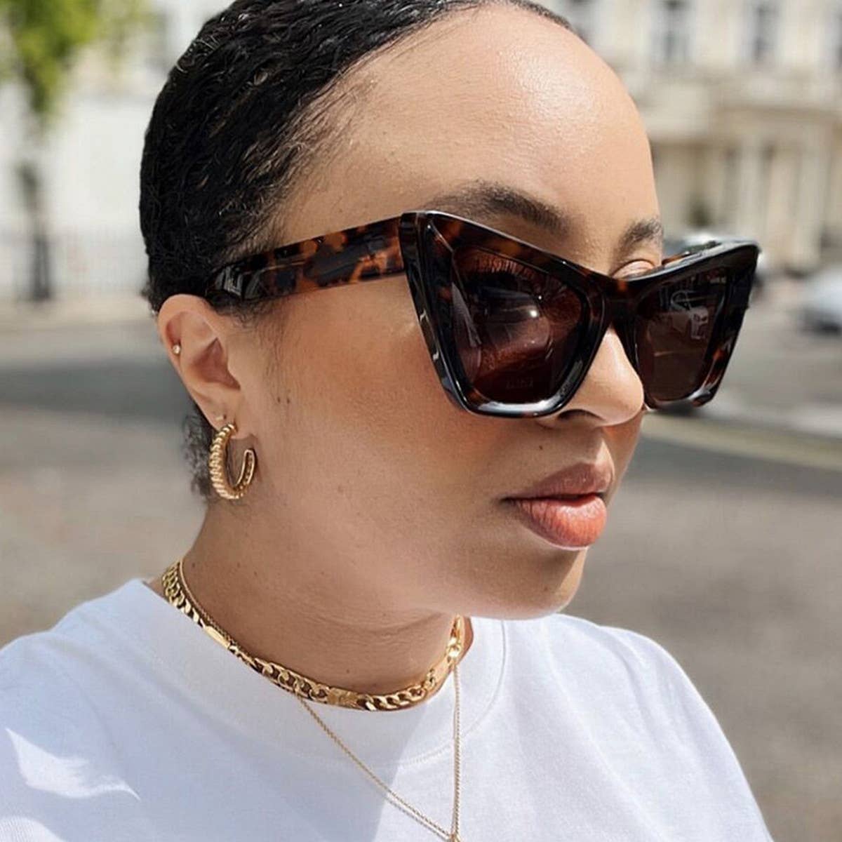 UV PROTECTION LARGE FRAME CAT EYE SUNGLASSES