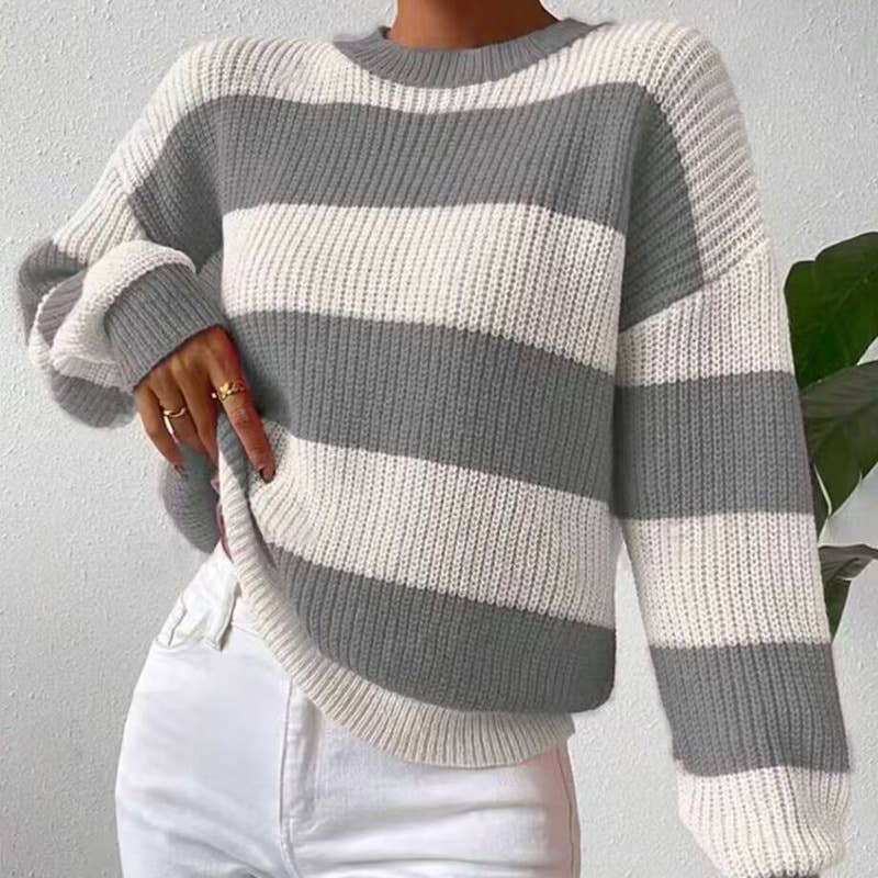 SLOUCHY LONG-SLEEVED PULLOVER CREW-NECK SWEATER