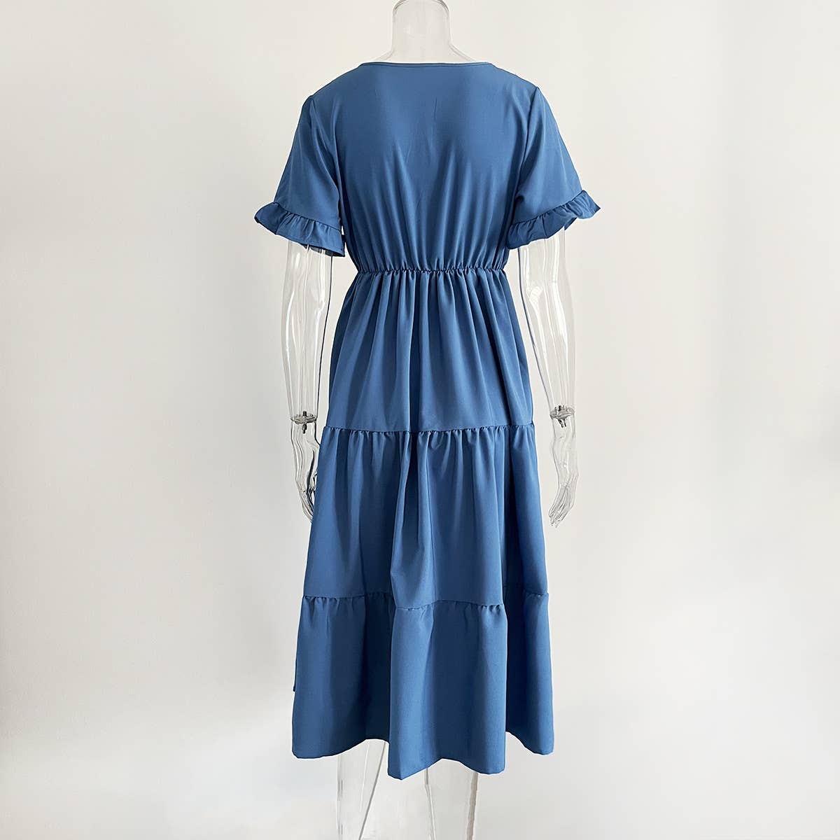 V-NECK TIERED CHIFFON DRESS