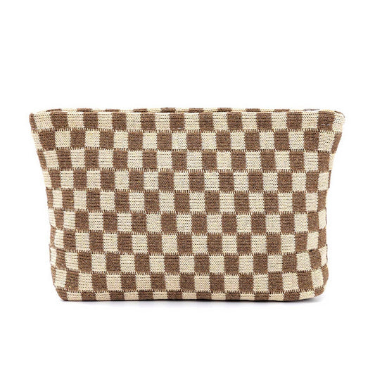 KNITTED CHECKERBOARD MAKEUP BAG PEN BAG_CWAB1210