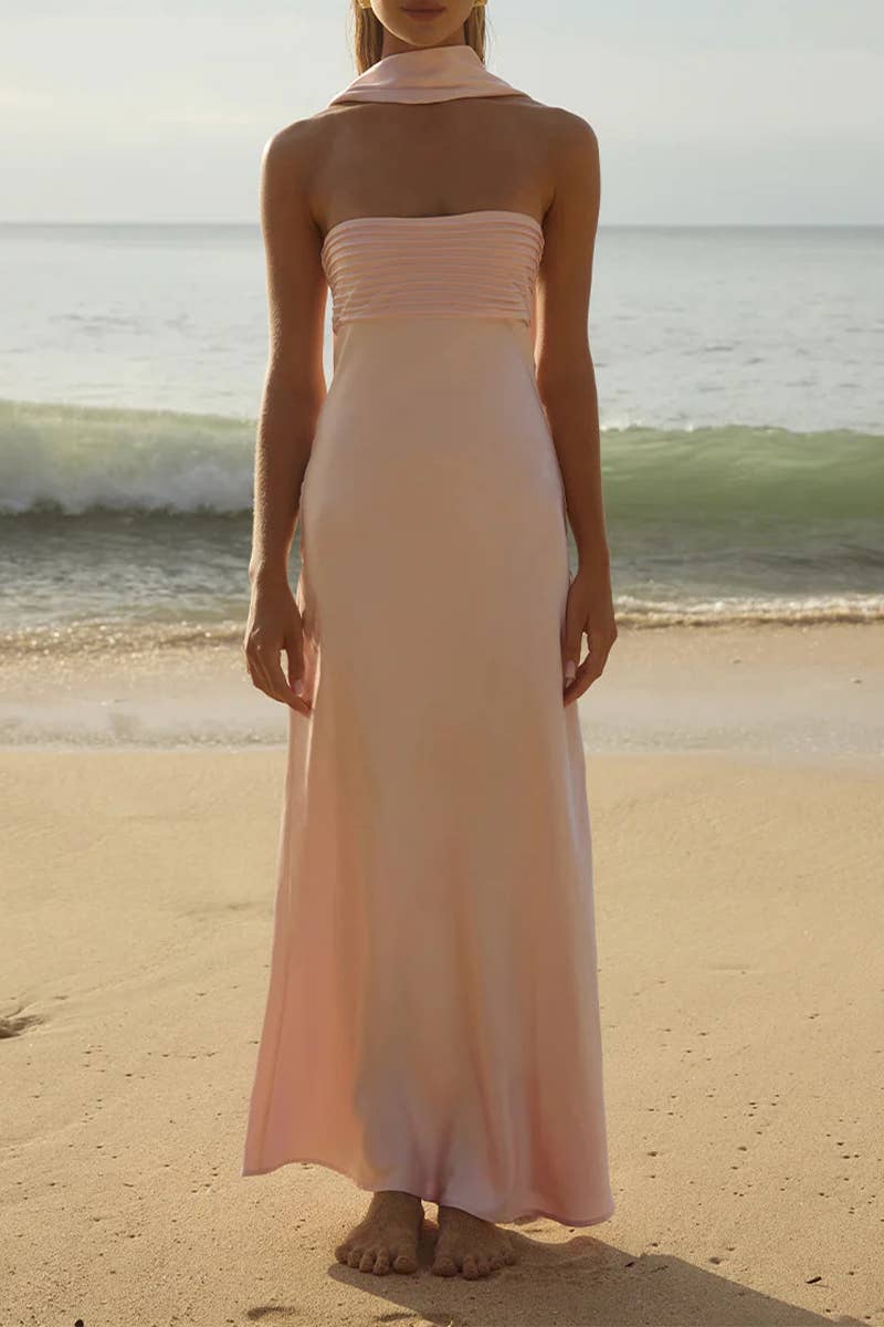 CWDMD5506_SUMMER TEMPERAMENT LIGHT MATURE TUBE TOP DRESS