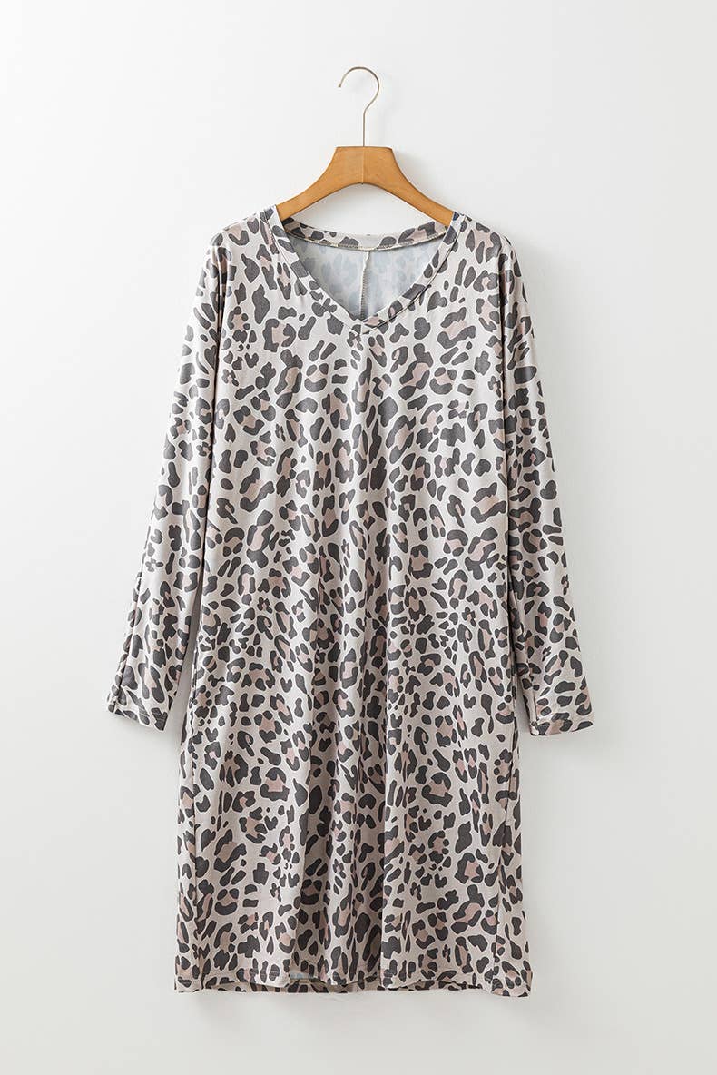 PERSONALITY TREND LEOPARD PRINT V-NECK DRESS