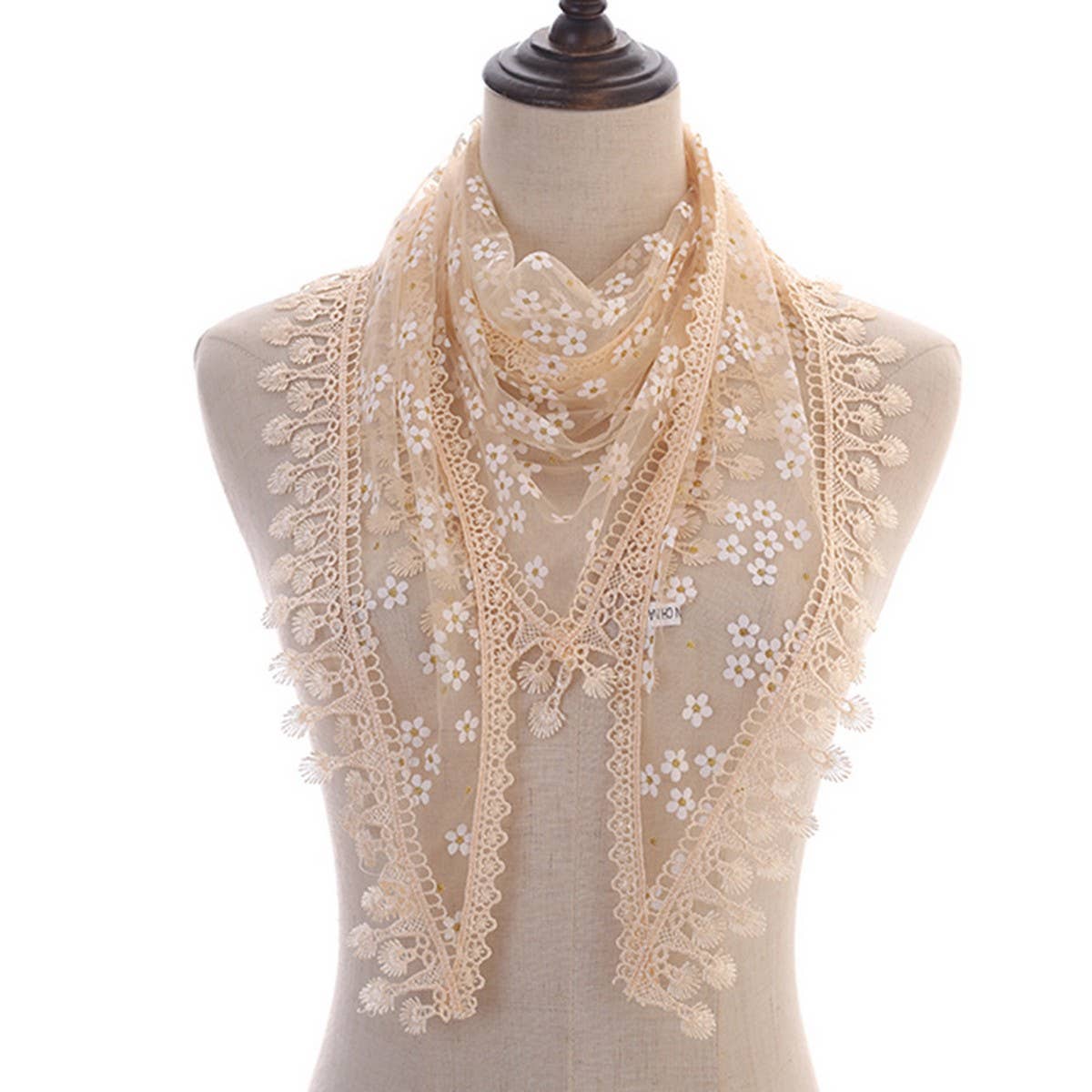 SOLID COLOR TASSEL FLOWER TRIANGLE LACE VEIL_CWMM1987