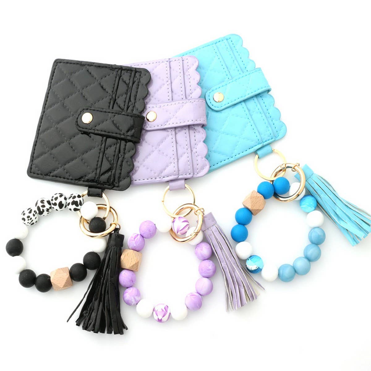 SILICONE BEAD TASSEL BRACELET KEYCHAIN CARD BAG