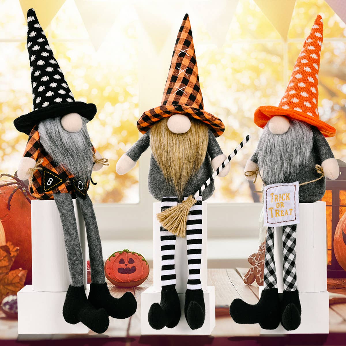 HALLOWEEN HANGING LEG DOLL ORANGE HAT ORNAMENTS