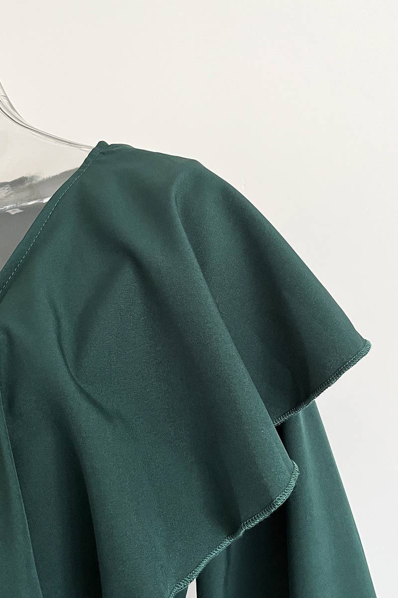 CWDMD4823_RUFFLED V-NECK LONG-SLEEVED SWING DRESS