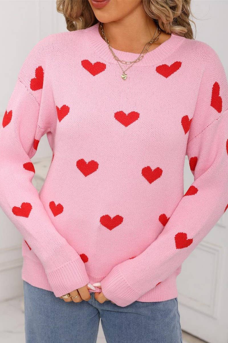 CWOSWL07578_PATCHWORK KNITTED VALENTINE'S DAY HEART SWEATER
