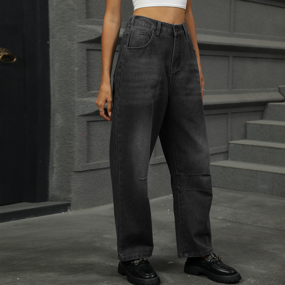 Loose Fit Harem Jeans ? Washed Nine-Ton Pants