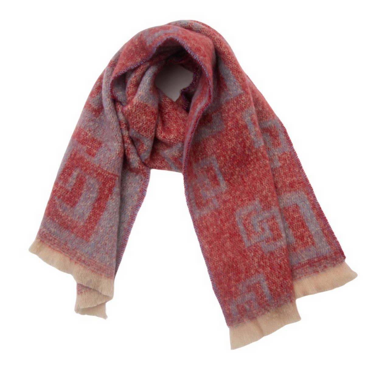 Greek Key Jacquard Scarf ? Fringe Winter Wrap