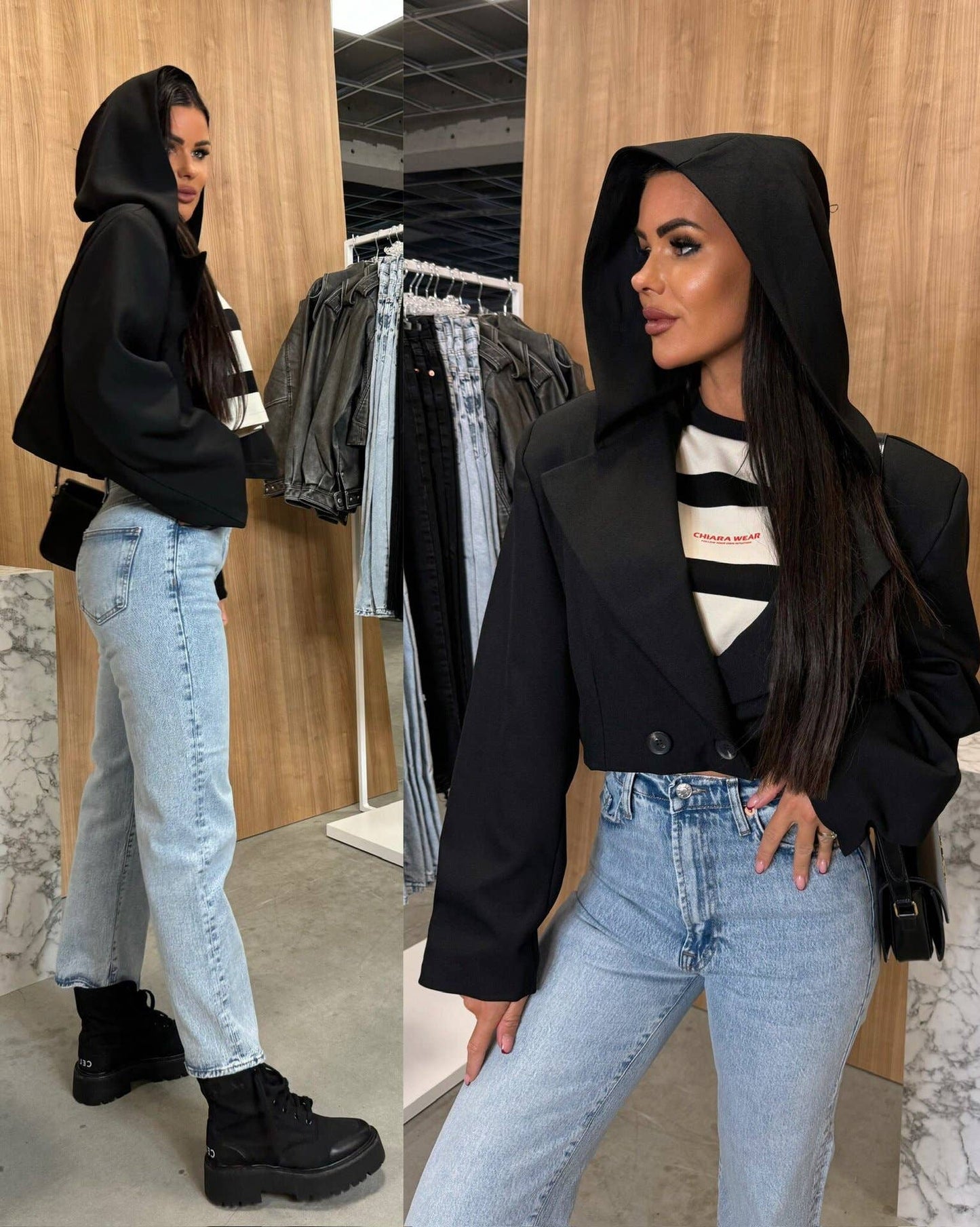 FASHION LOOSE CASUAL SHORT HOODED SUIT JACKET