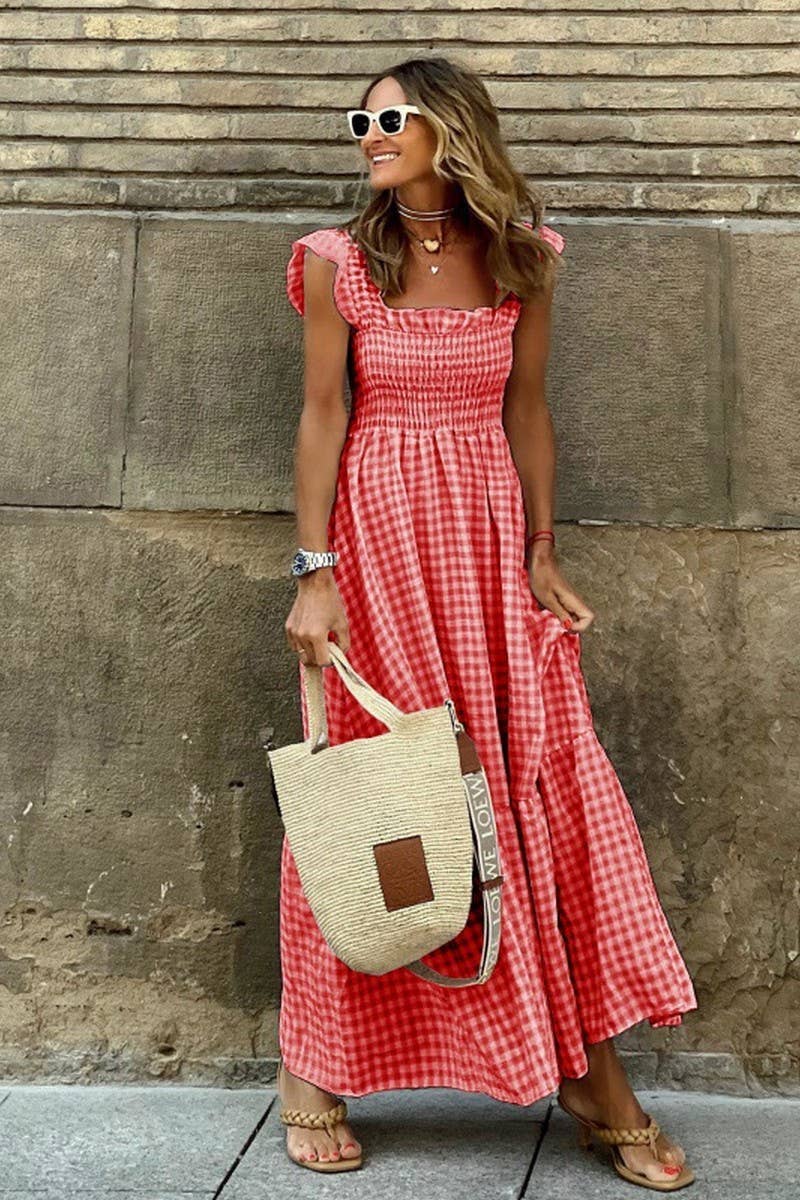 CWDMD01058_SUMMER ELEGANT SUSPENDER ELASTIC SWING DRESS