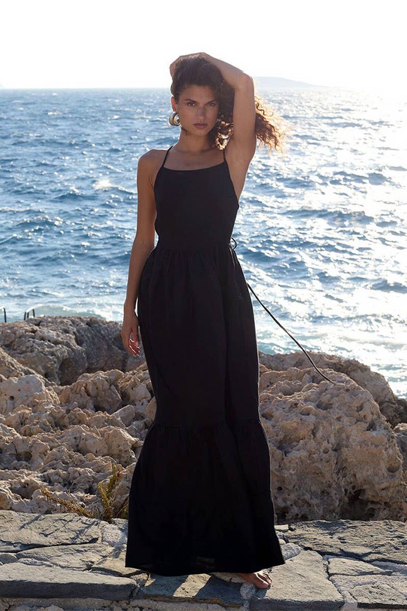 CWDMD5258_COTTON BACKLESS TIE-STRAP MAXI DRESS