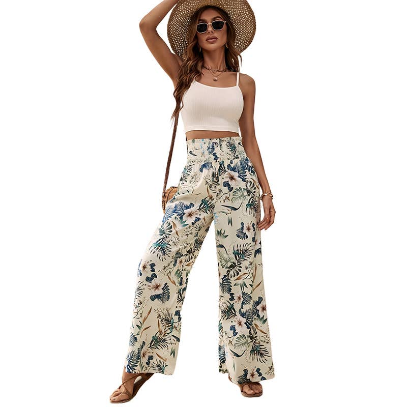 High-waisted,long,straight,printed casual pants
