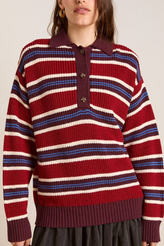 CWOSWL07738_2025 RETRO STRIPED COLORBLOCK POLO KNIT SWEATER