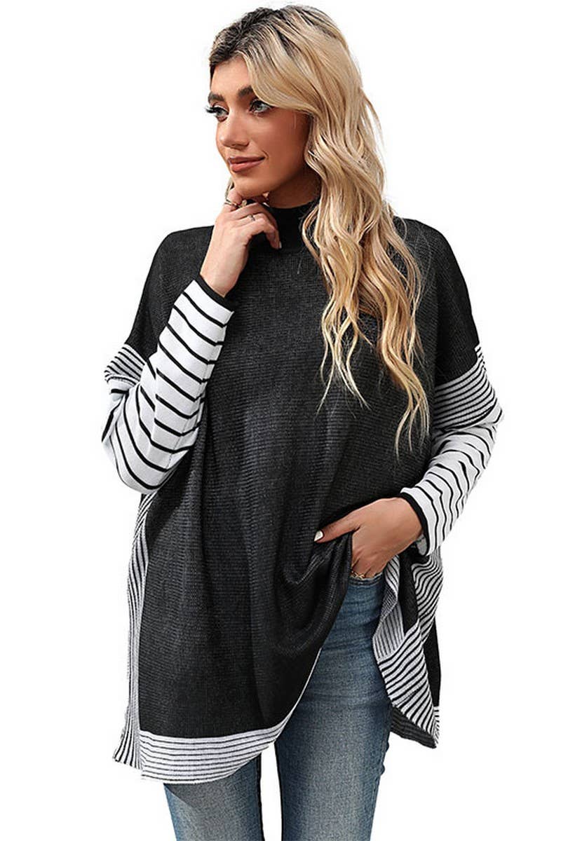 WOMEN STRIPED LOOSE PULLOVER SWEATER_CWOSWL1507