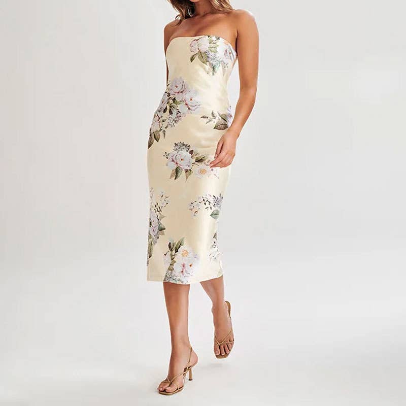 Mid-rise printed strapless dress