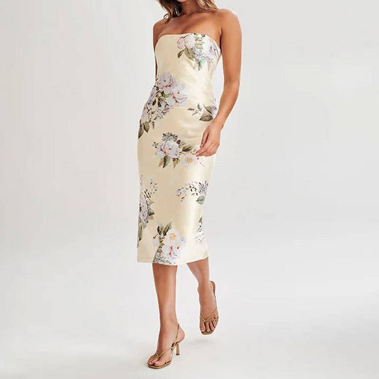 Mid-rise printed strapless dress