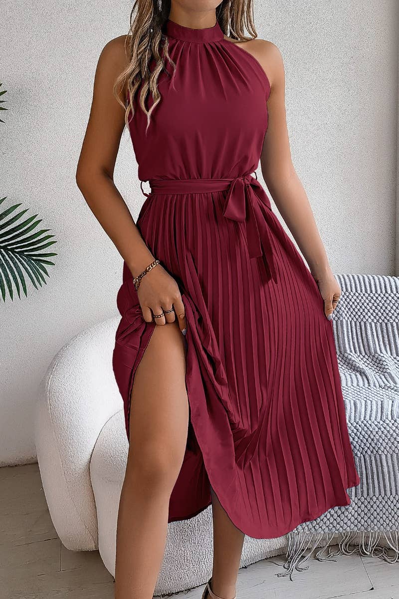 CWDMD2687_SUMMER SLEEVELESS SKIRT WITH WAIST PLEATED