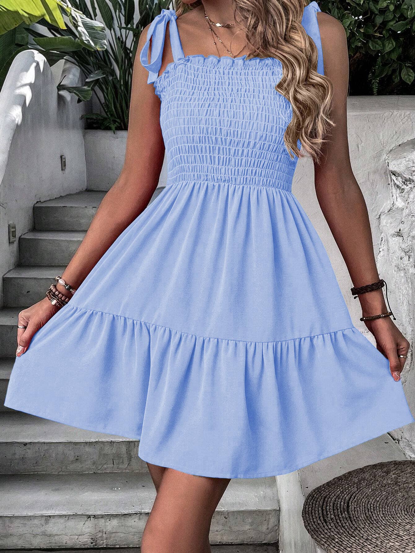 One-line strappy solid-color cable dress