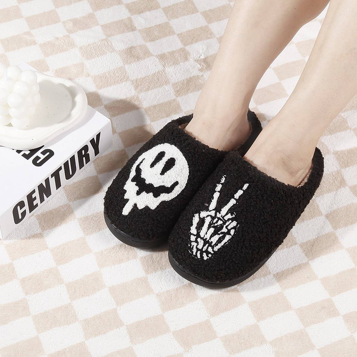HALLOWEEN SKULL HAND WARM WINTER COTTON SLIPPERS