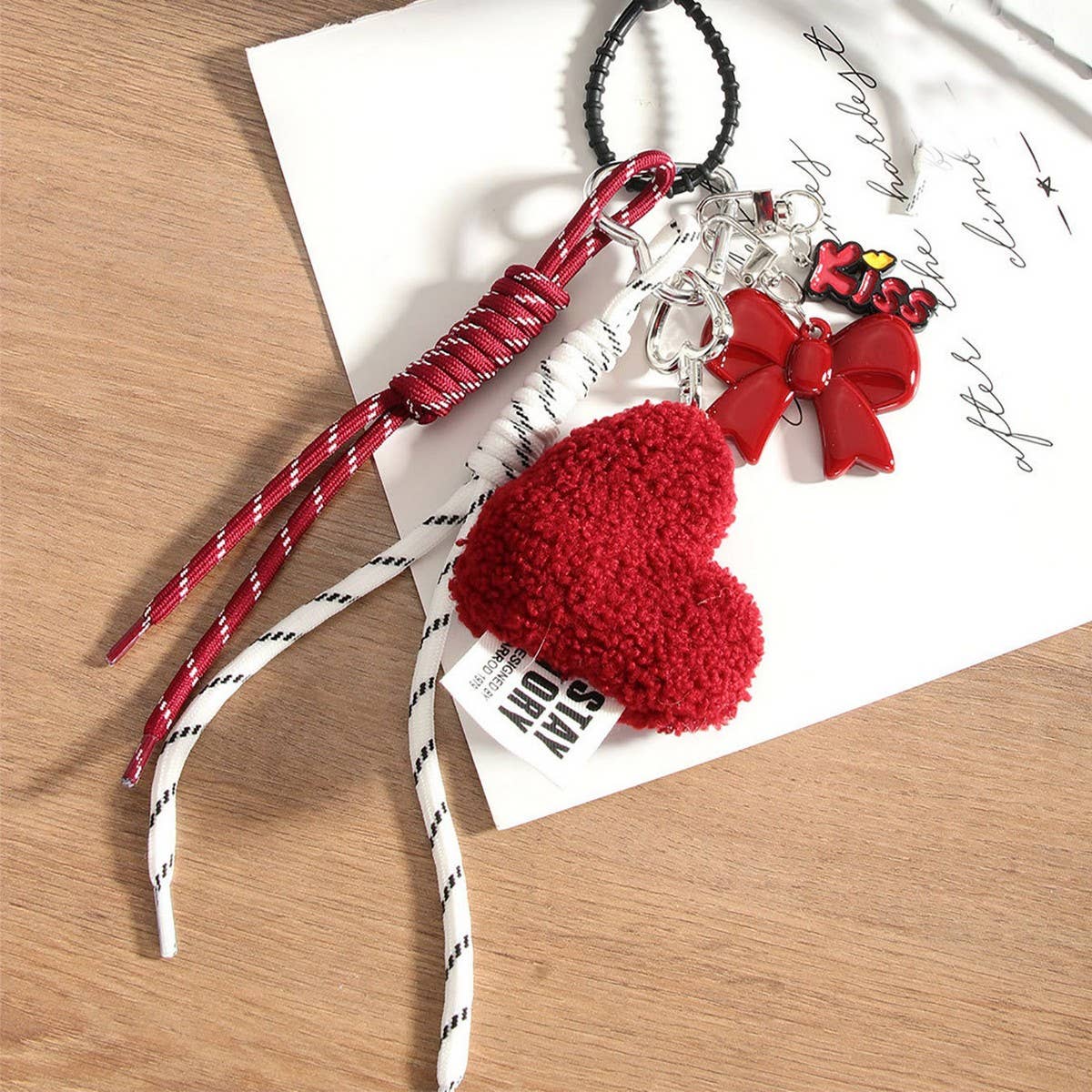 Chic Heart Bow Bag Charm with Braided Strap_CWMM7629
