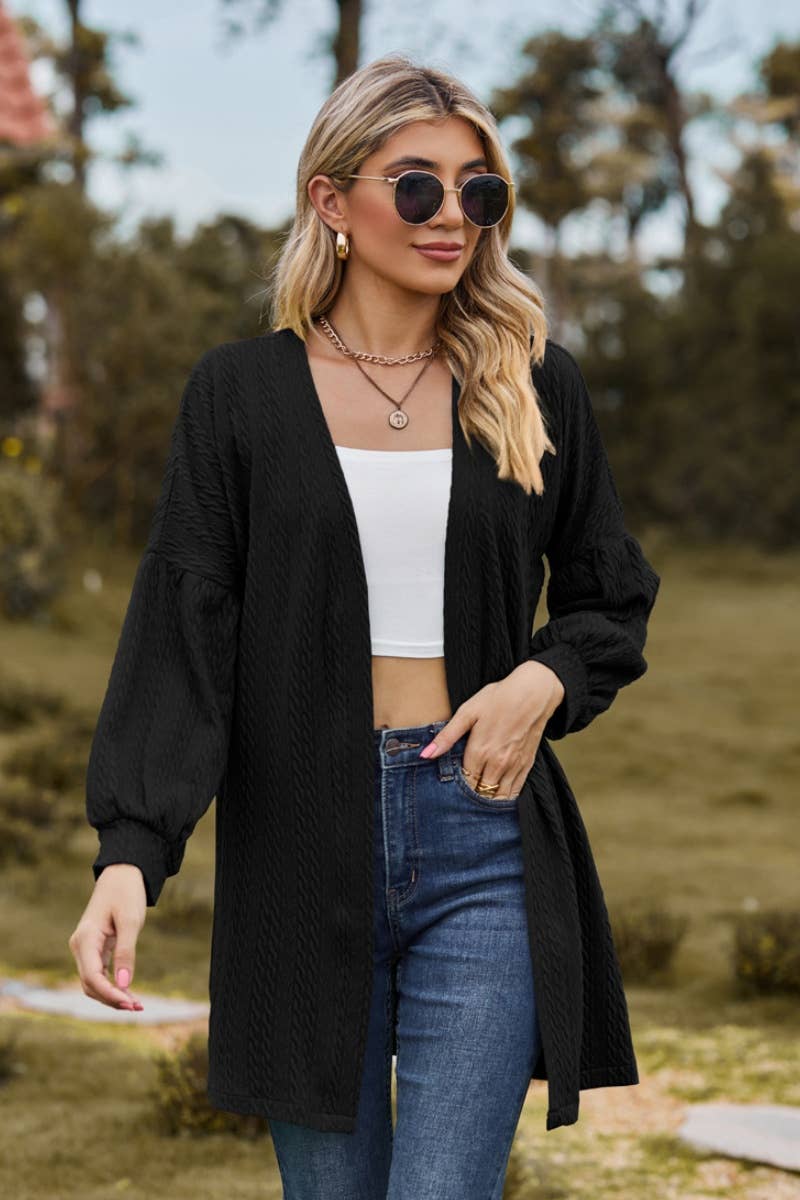 CWOCAL2082_BUTTON-FREE SOLID COLOR LONG SLEEVE CARDIGAN