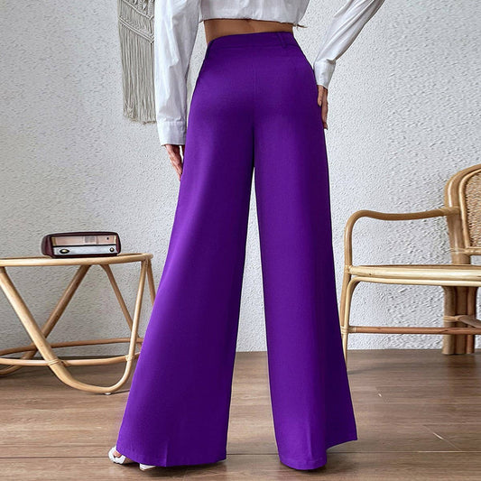 Loose solid color straight leg long wide leg pants