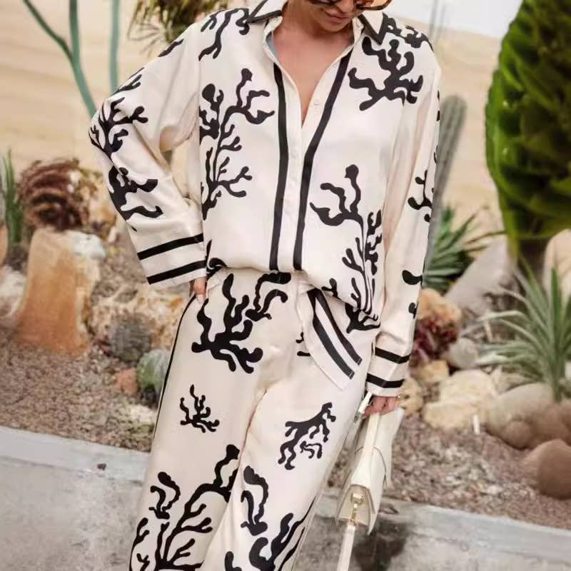 PRINTED COLOR MATCHING HOLIDAY CASUAL LOOSE SET