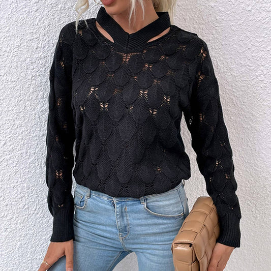 V-NECK OFF-THE-SHOULDER HALTER CUTOUT SWEATER