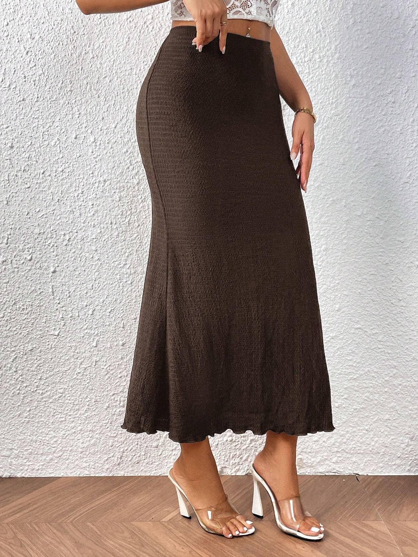 HIGH WAIST KNIT JACQUARD STRETCH WRAP HIP SKIRT